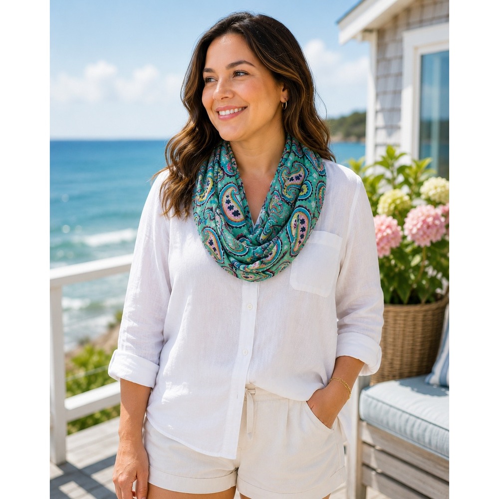 Simply Southern Infinity Scarf Womens OS Green‎ Paisley Nautical Coastal Preppy